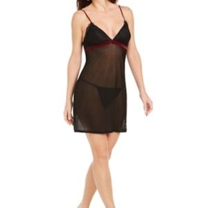 Lace Mesh Velvet Chemise Nightgown & Thong Panty